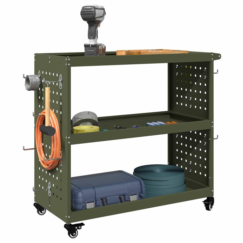 vidaXL Werkzeugbox Werkzeugwagen Olive Grün 75 x 35 x 73 cm Kaltgewalzter Stahl (1 St)