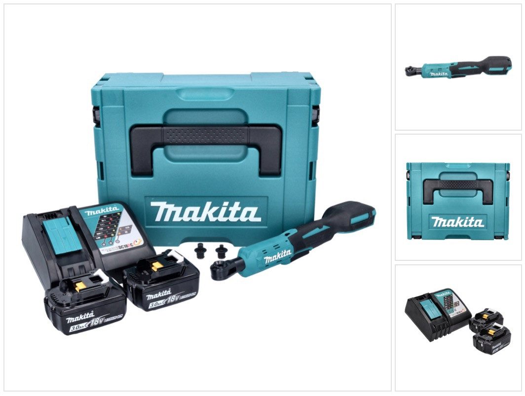 Makita Umschaltknarre DWR 180 RFJ Akku Ratschenschrauber 18 V 47,5 Nm 1/4" 3/8" + 2x Akku