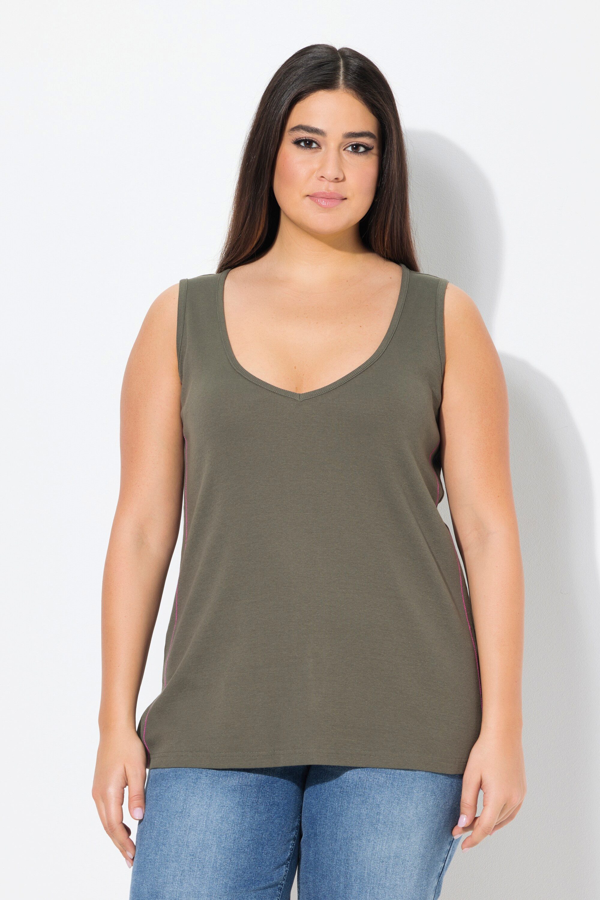 Ulla Popken T-Shirt Top Rippjersey Slim günstig online kaufen