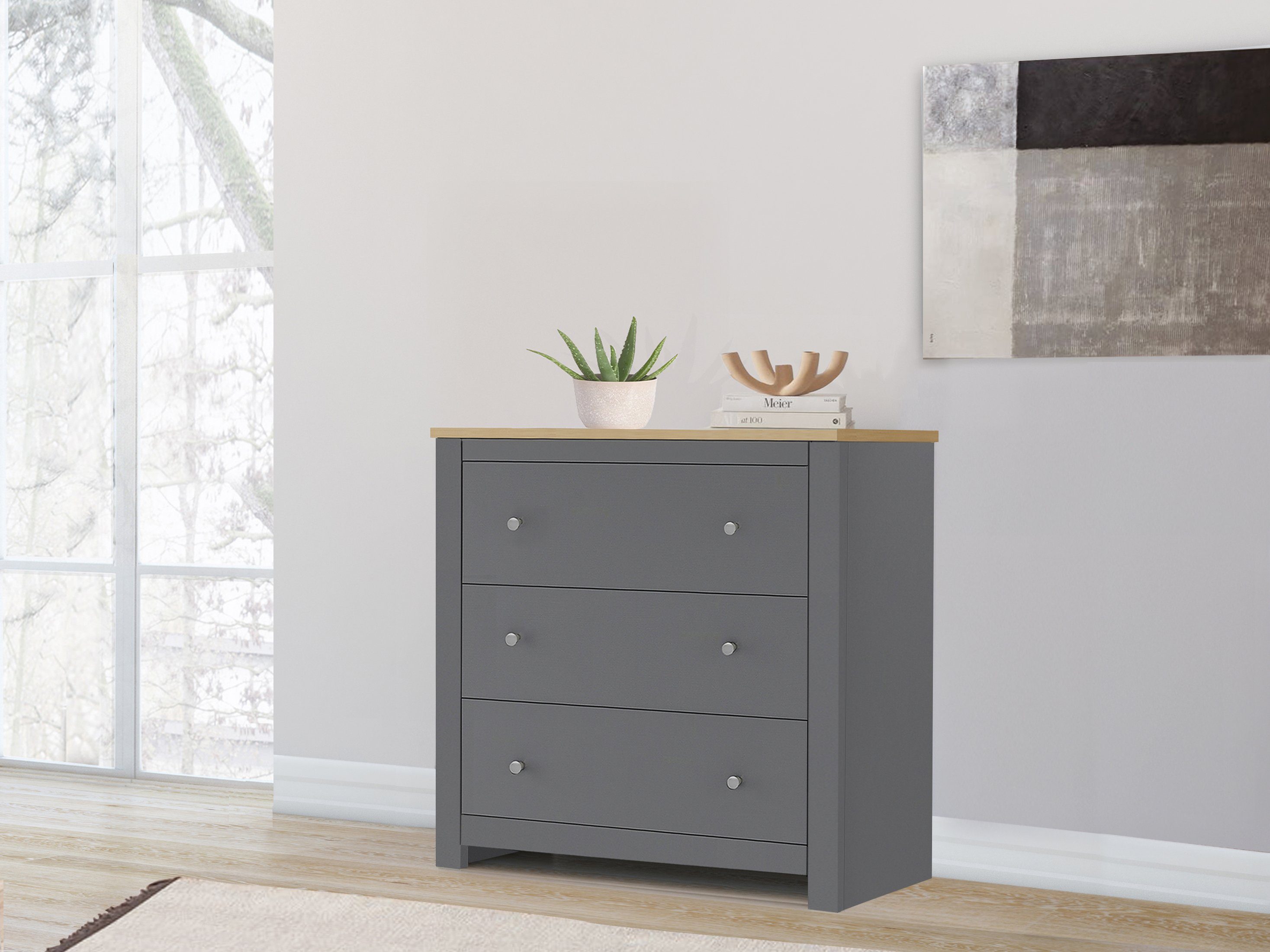 loft24 Kommode Eddie - Schubladenkommode Schrank Aufbewahrungskommode, mit 3 Schubladen, Landhausstil, Breite 79 cm, MDF