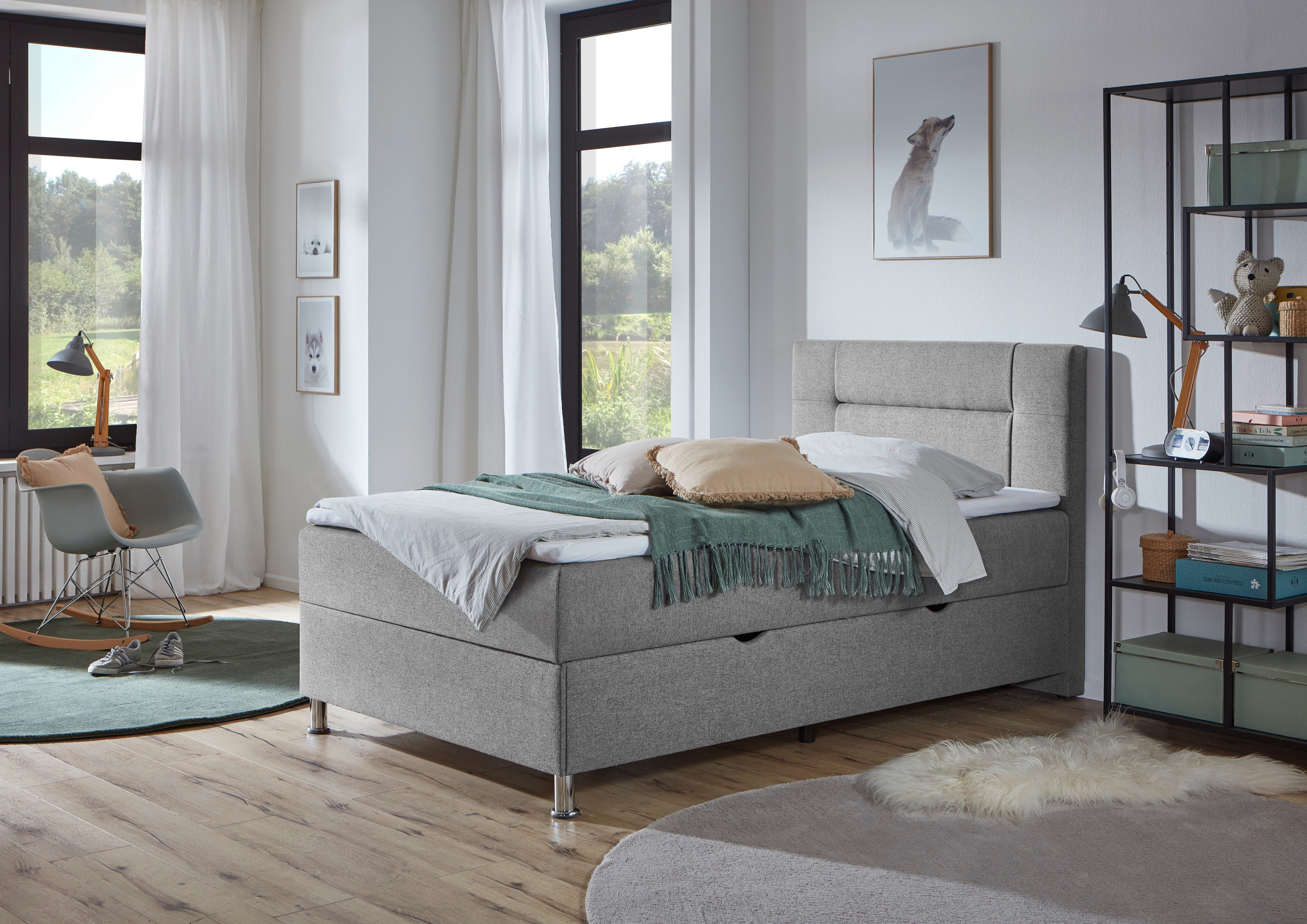 Home affaire Boxbett ESCALON, Polsterbett mit Bettkasten, inkl. Taschenfederkernmatratze H3, mit Anti-Slip-Topper, Strukturstoff-Bezug, Liegefläche 120x200 cm