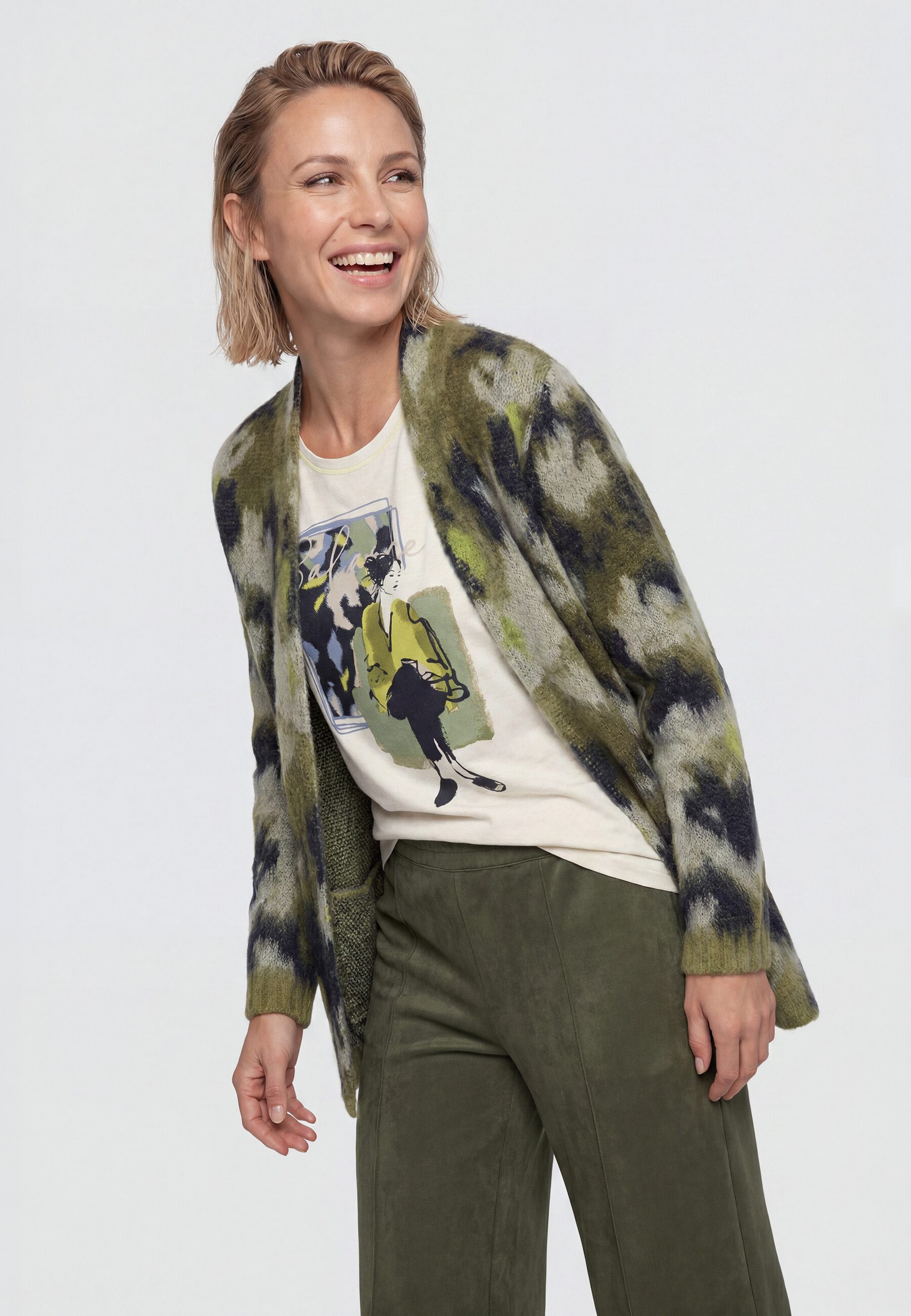 Olsen Cardigan Cardigan mit Schalkragen mit Allover-Dessin