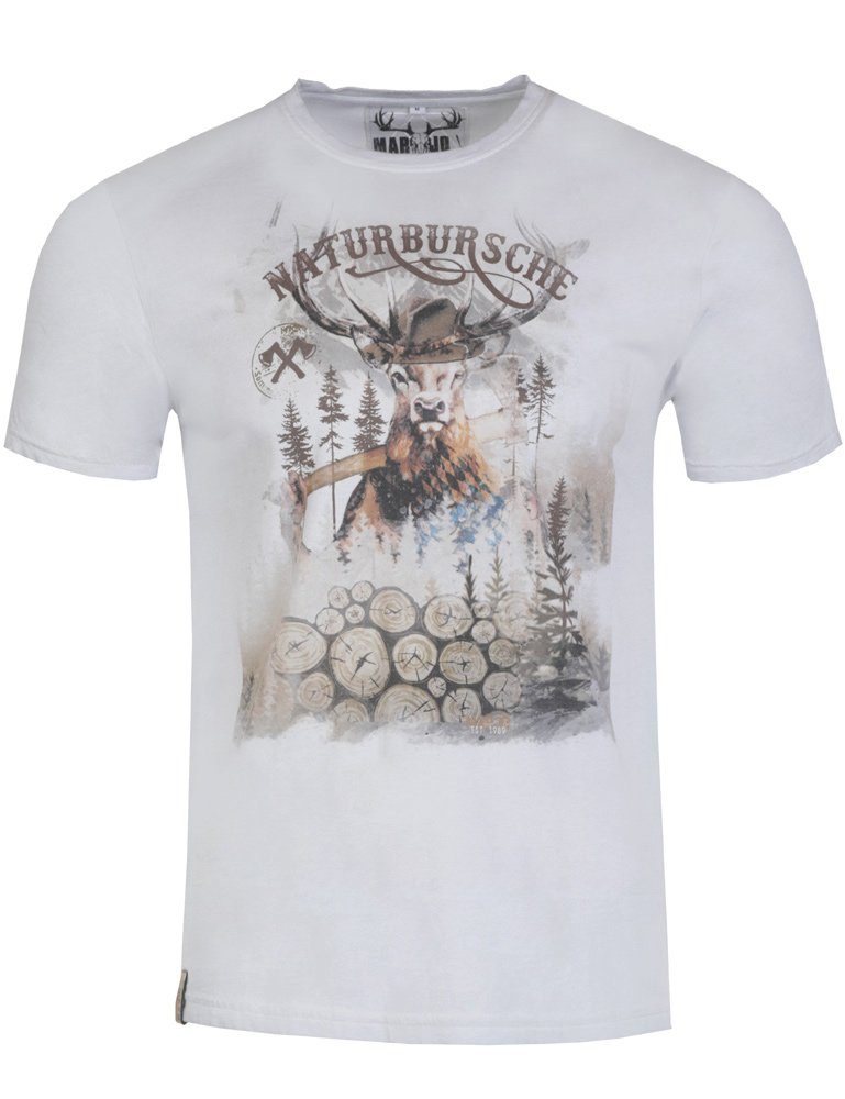 Mit Hirschmotiv, Trachtenshirt MarJo T-Shirt mit Herren 'Guido'