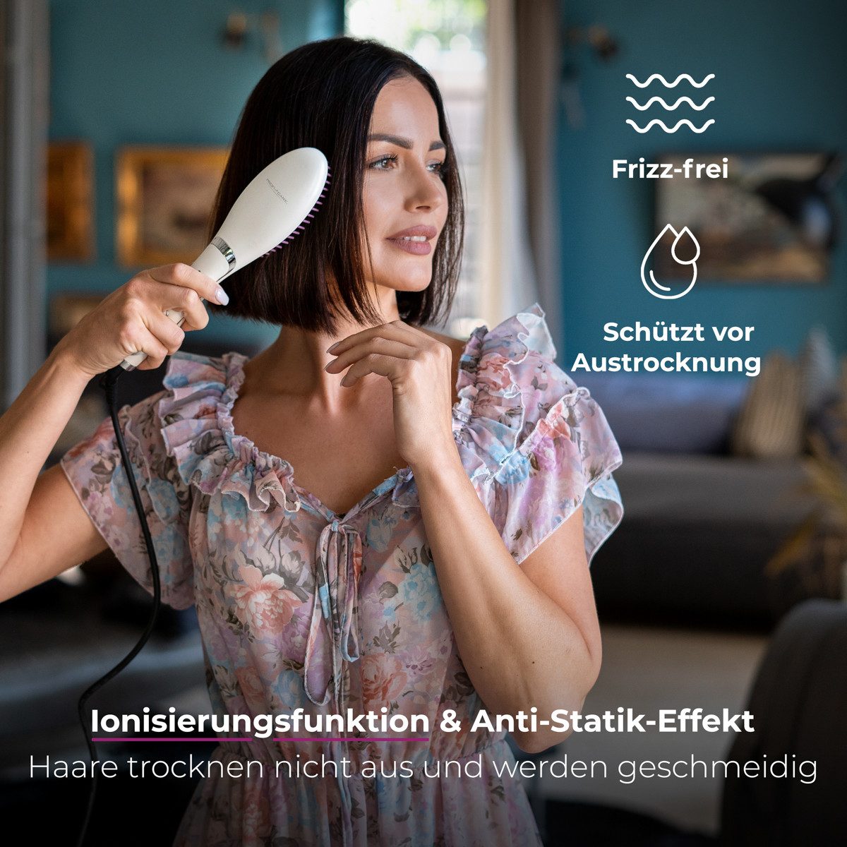 ProfiCare Haarglättbürste PC-GB 3021, „Superglide“-Keramikborsten, kurze Aufheizzeit