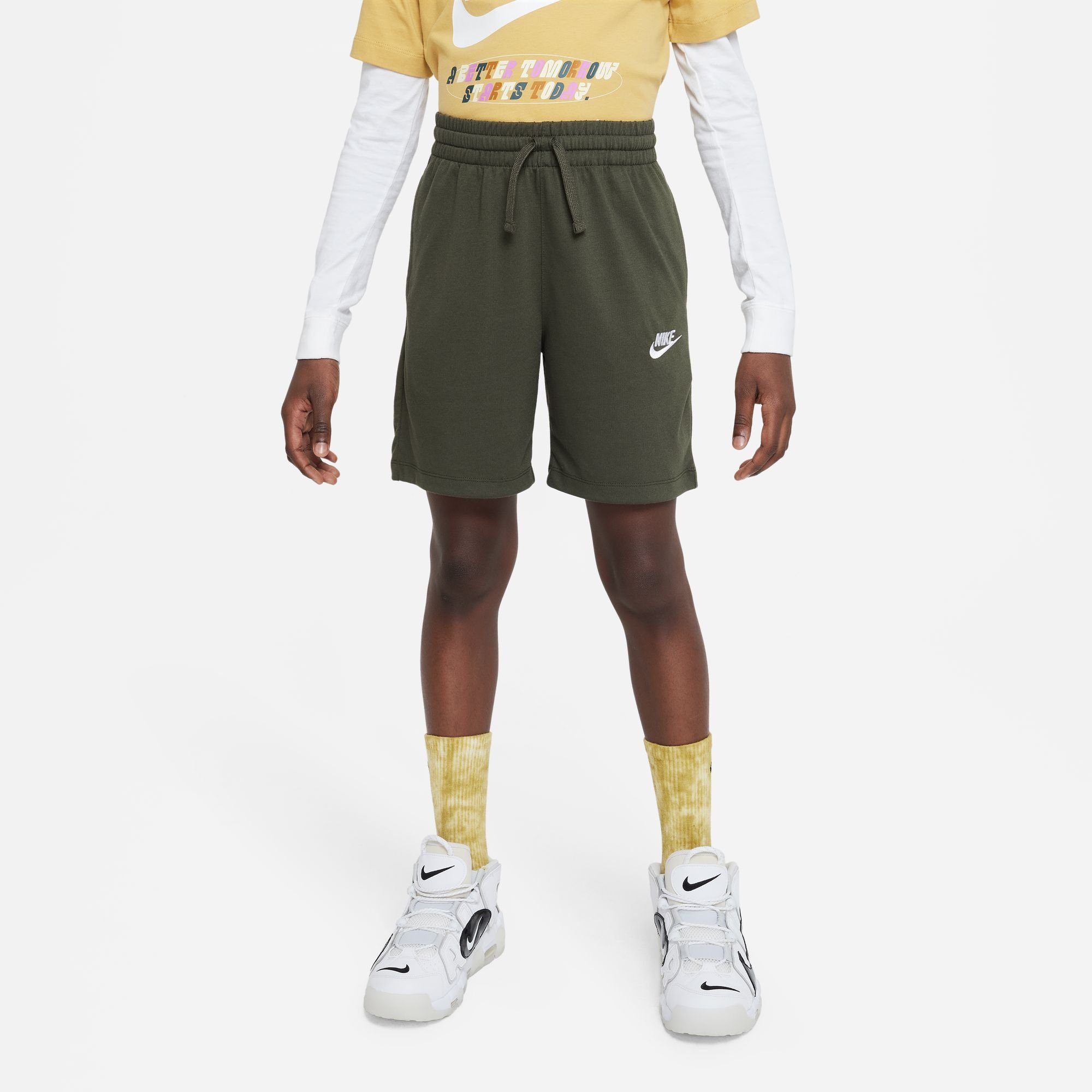 Nike Sportswear Shorts BIG KIDS' (BOYS) JERSEY SHORTS CARGO KHAKI/WHITE | Sportshorts