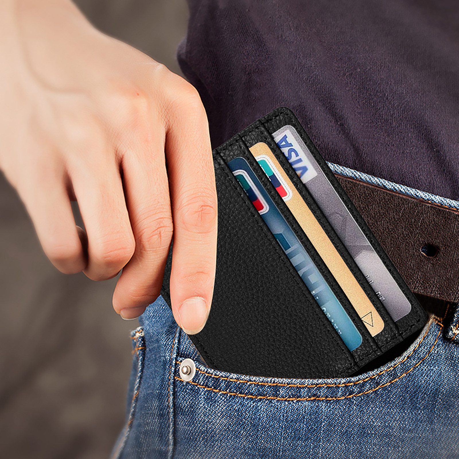 Fintie Mini Geldbörse Flache Kartenetui Ausweishülle, Premium Kunstleder RFID Schutz, Slim Geldbeutel Kreditkartenetui mit ID-Fenster & Schnellzugriff-Fach