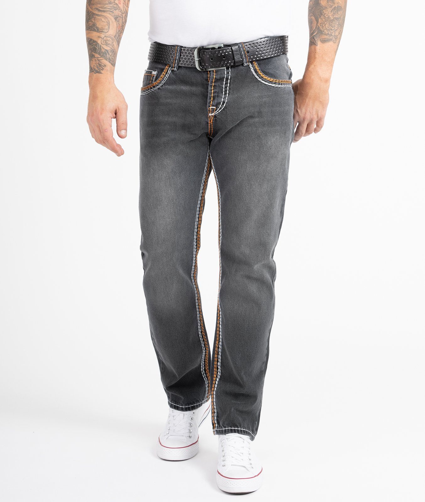 Rock Creek Straight-Jeans Herren Jeans Comfort Fit dicke Nähte RC-2168