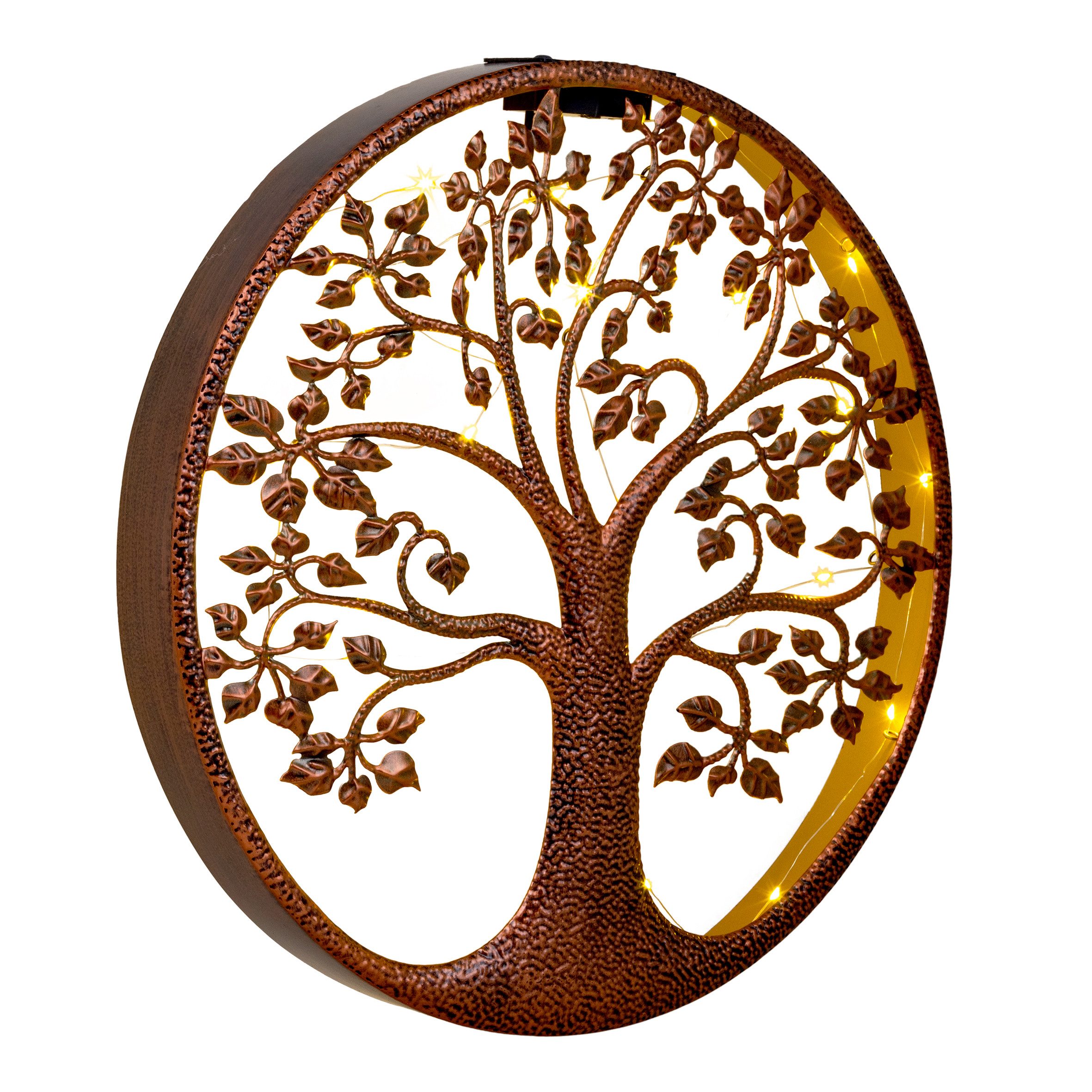 Spetebo LED Solarleuchte LED Solar Wanddeko BAUM antik bronze - 40 cm, Einschaltautomatik, LED fest integriert, warmweiß, Metall Wand Bild warm weiß beleuchtet