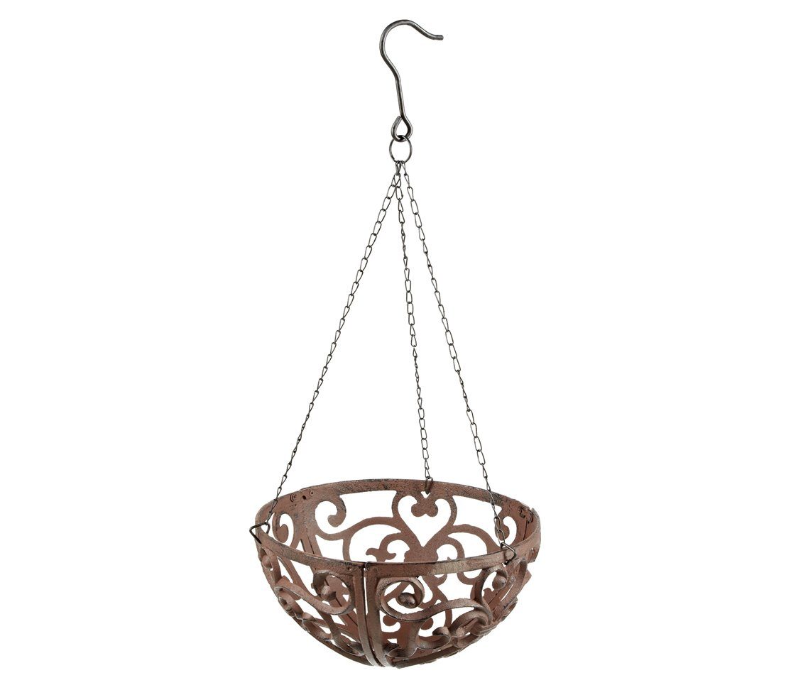 Dehner Blumentopf Hängeampel inkl. Kokoseinlage, Ø 30 cm, Gusseisen, Handgefertigtes, dekoratives Metallgefäß für Pflanzen