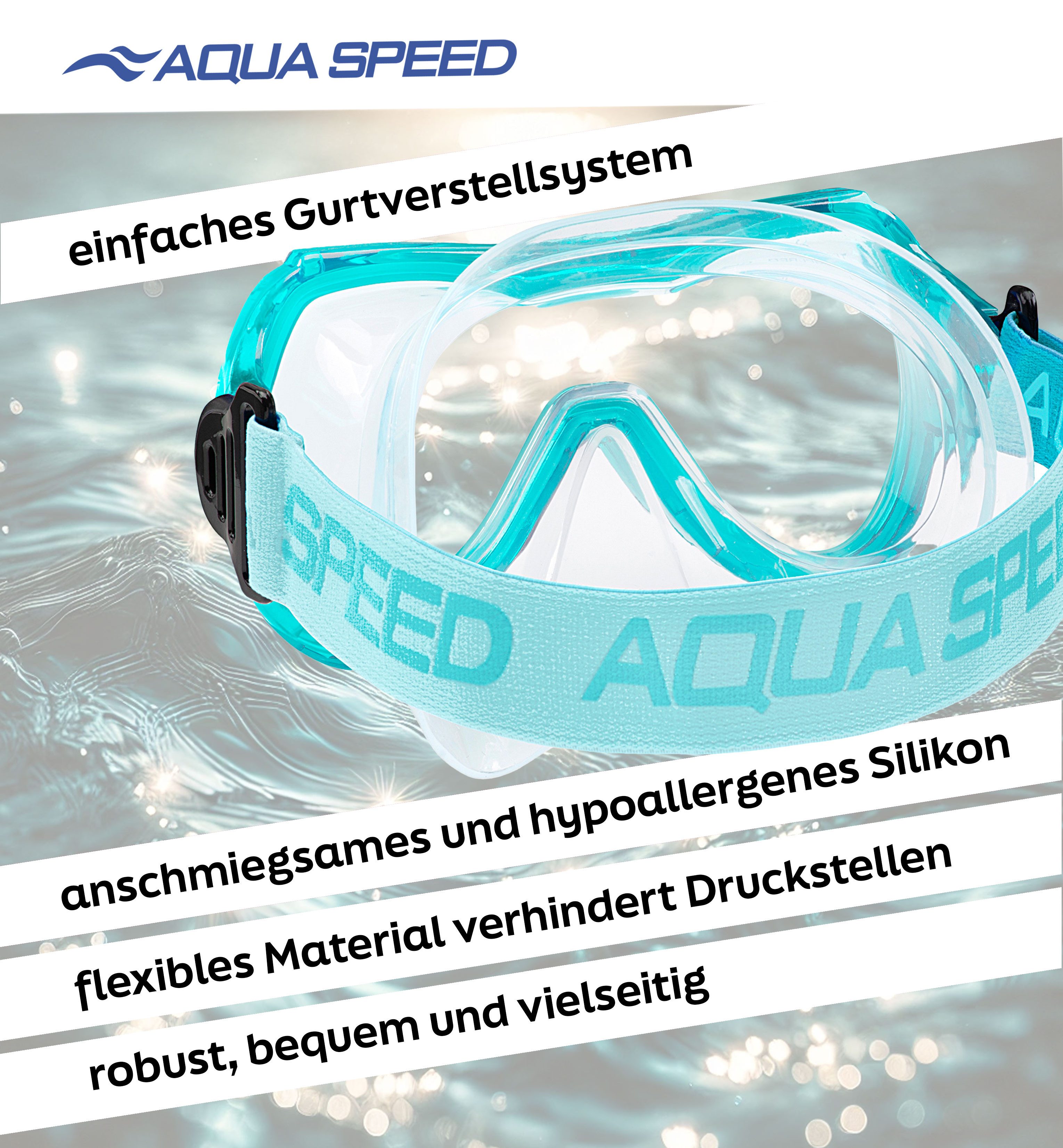Aqua Speed Schnorchel ALIZE FS Tauchmaske für Kinder Kindertauchmaske Stoffband (Sicher, Bequem und Perfekt für Kleine Unterwasser-Abenteurer), Taucherbrille Kind Stoff-Kopfband Einzellinse