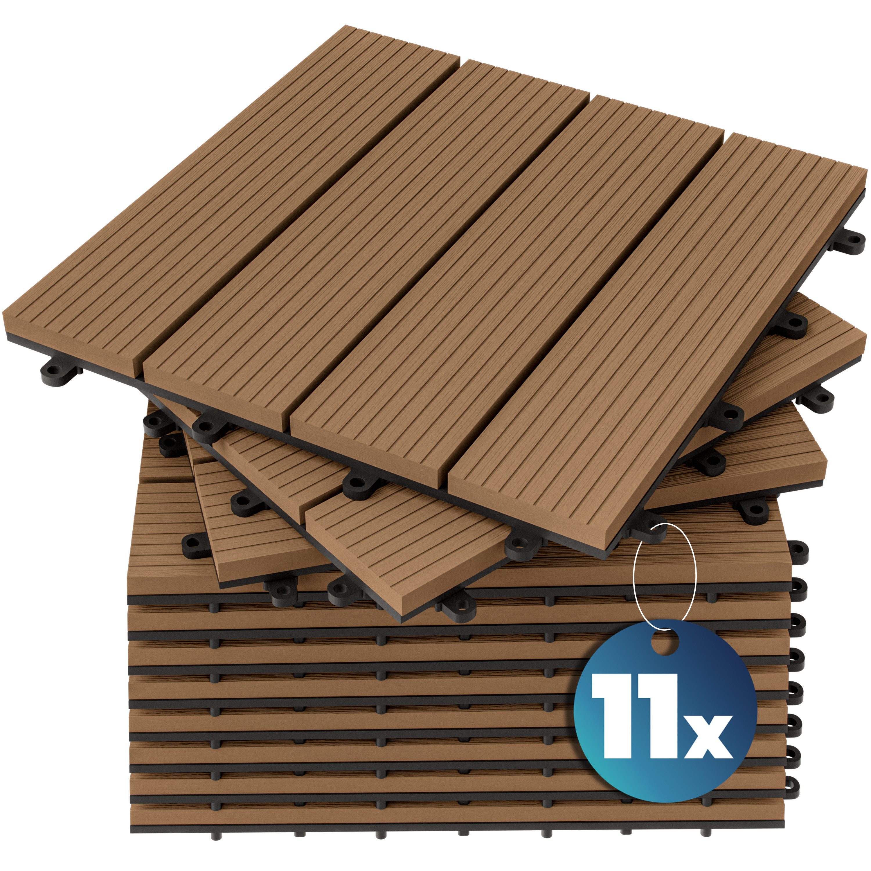 Casaria Holzfliesen 11x Klassik Terrakotta, Terrassenfliesen 1-6m² WPC Fliesen Balkon Garten Verschiedene Farben