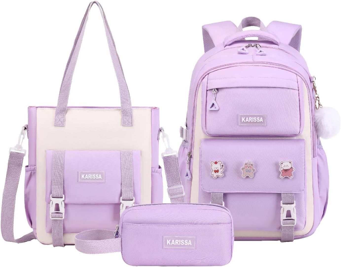 LIANNA Schulrucksack 3‑teiliger lila Mädchen Schulrucksack, leicht, wasserabweisend (Set, 3-tlg., 3‑teiliger lila Mädchen Schulrucksack, leicht, wasserabweisend)