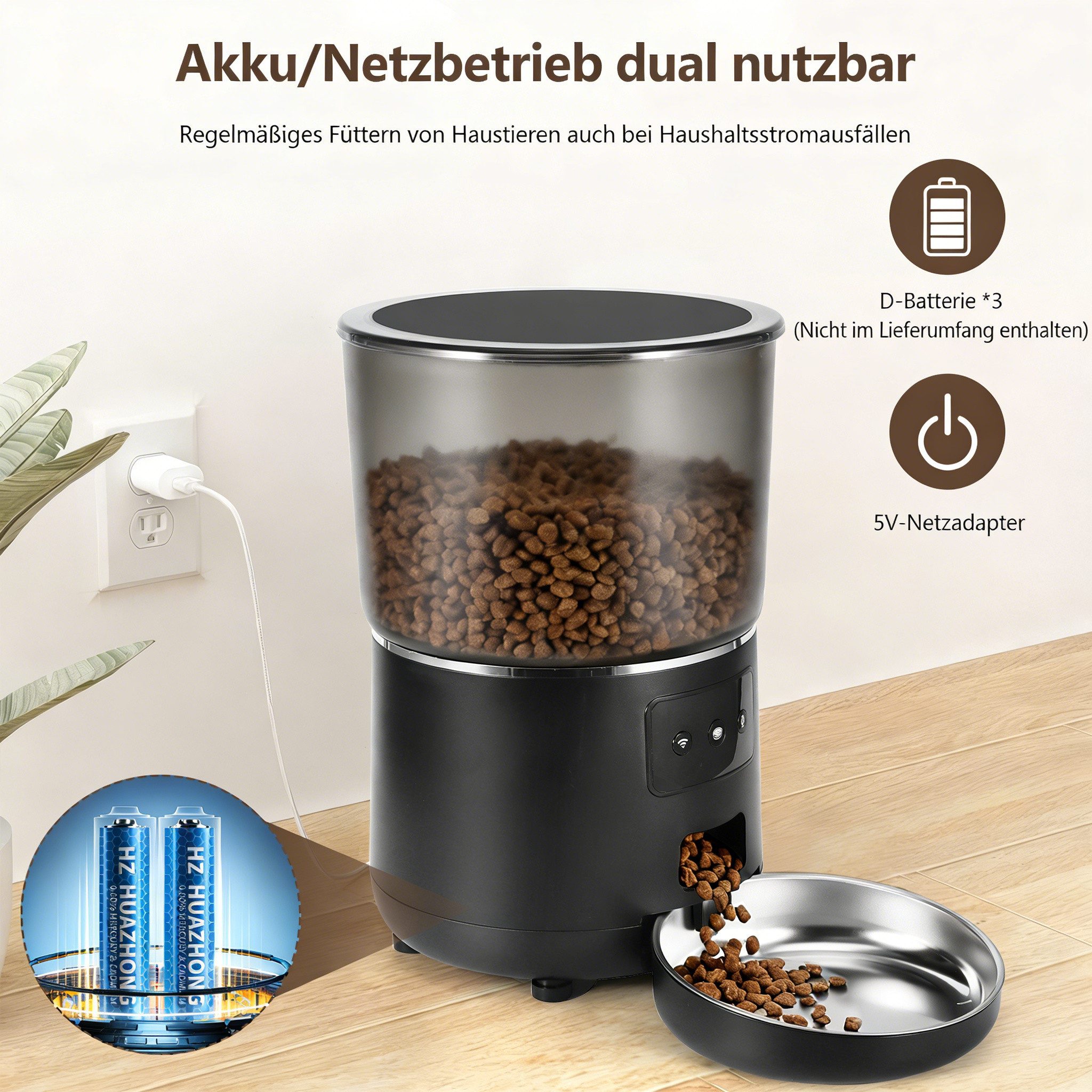 BlingBin Futterautomat 4L Intelligenter Katzenfutter Automat, 2.4G WiFi Futterspender Katze, App Steuerung Mit Katzen Futterautomaten, 1-10 Mahlzeiten pro Tag