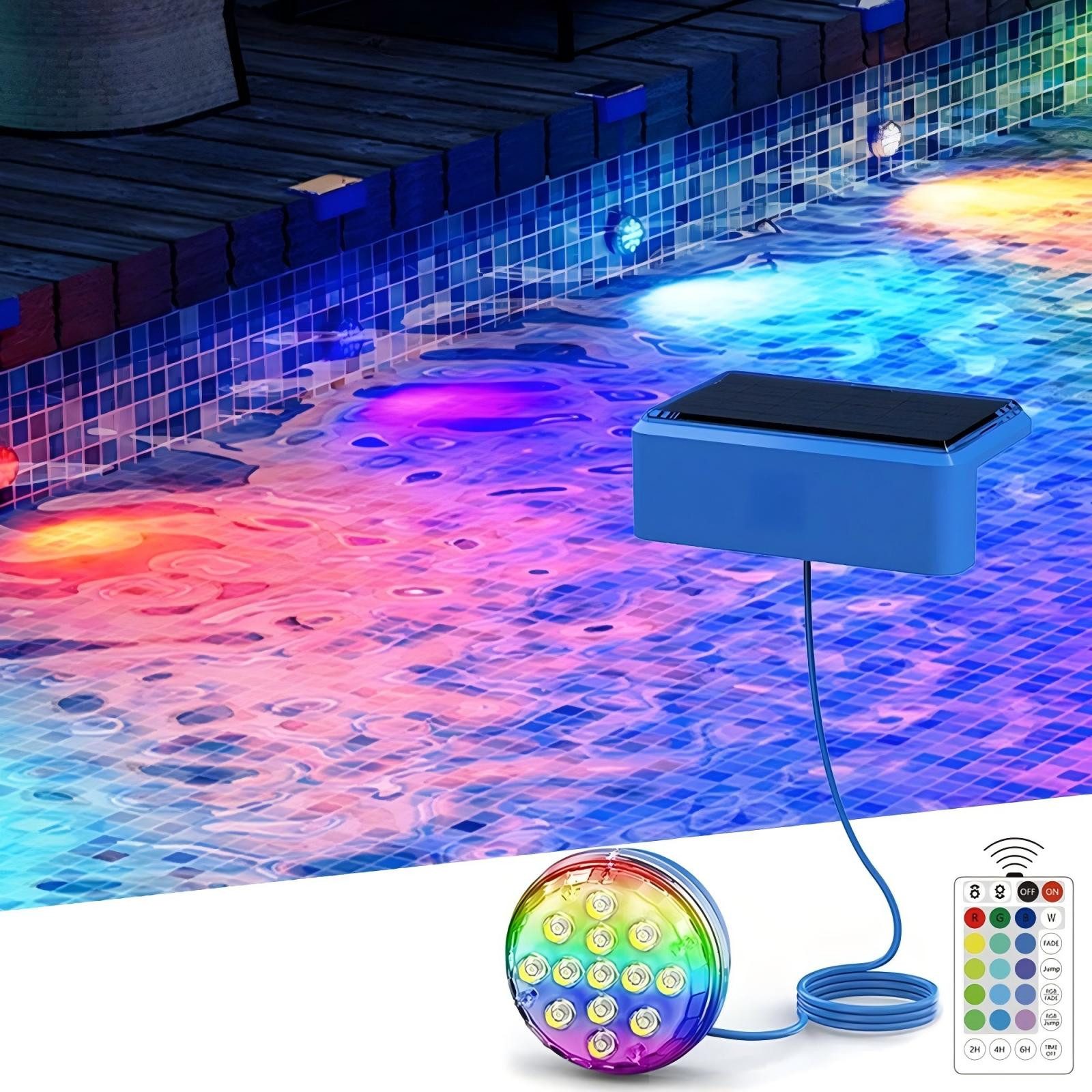 VIVIHEYDAY LED Solarleuchte Solar Poolbeleuchtung Unterwasser, IP68 wasserdichtes Pool Licht, mit Fernbedienung, 4 RGB Modi & Timer, Dimmbare LED Teichbeleuchtung, Magnetische Pool Deko für Freibad Aufblaspool