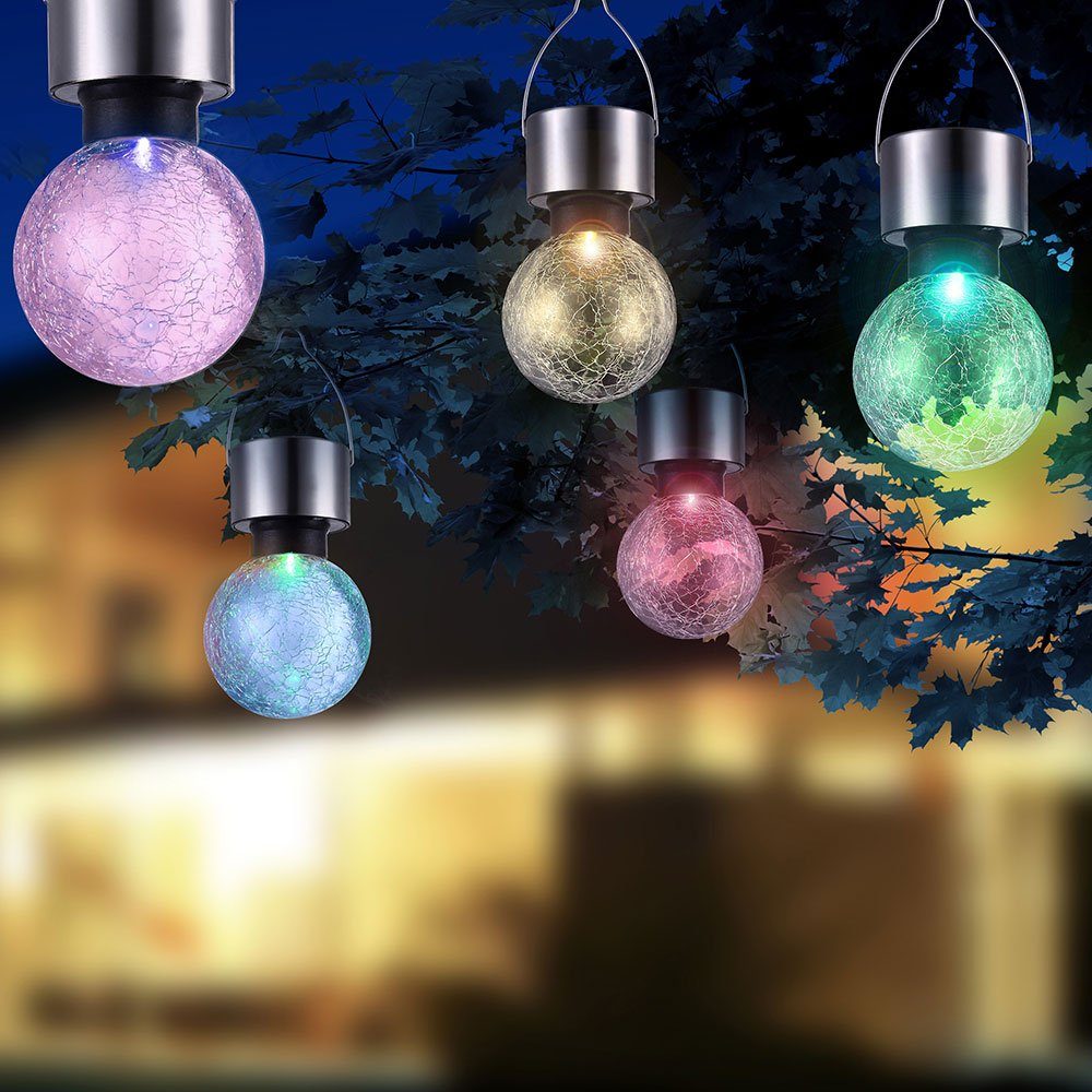 fest LED Leuchte Kugel verbaut, Hänge RGB Strahler Crackle Design LED-Leuchtmittel Farbwechsel, Außen-Deckenleuchte, Garten Solar Lampe etc-shop