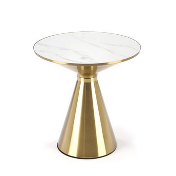 Cosy Home Ideas Beistelltisch Tisch 50 cm rund weiße Marmor Optik Metallgestell gold farbig (1 Stück, 1 Tisch), Breite 50 cm, pflegeleichte Keramikoberfläche