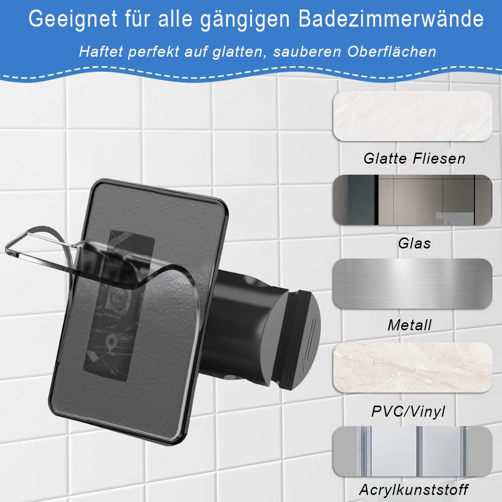AFKSMILE Brausehalter Verstellbarer Duschkopfhalter mit stark haftendem Klebepad Ohne Bohren, Wandhalterung für Duschkopf, Tragkraft max. 5 kg, Wasserdicht – Bild 5 von 5
