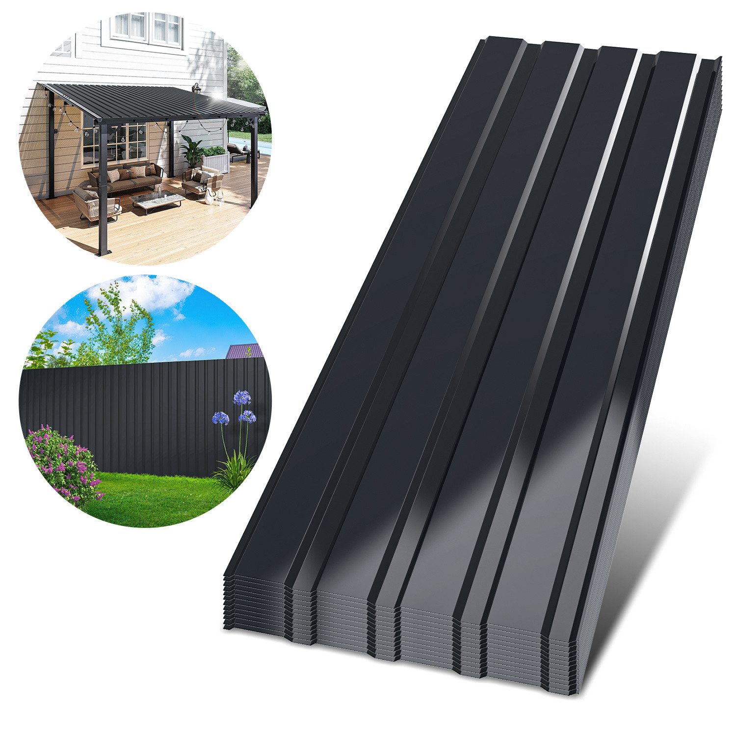 Clanmacy Trapezblech 24er Dachplatten Anthrazit 115x45cm verzinkte Profilbleche für Carport, (24-St)
