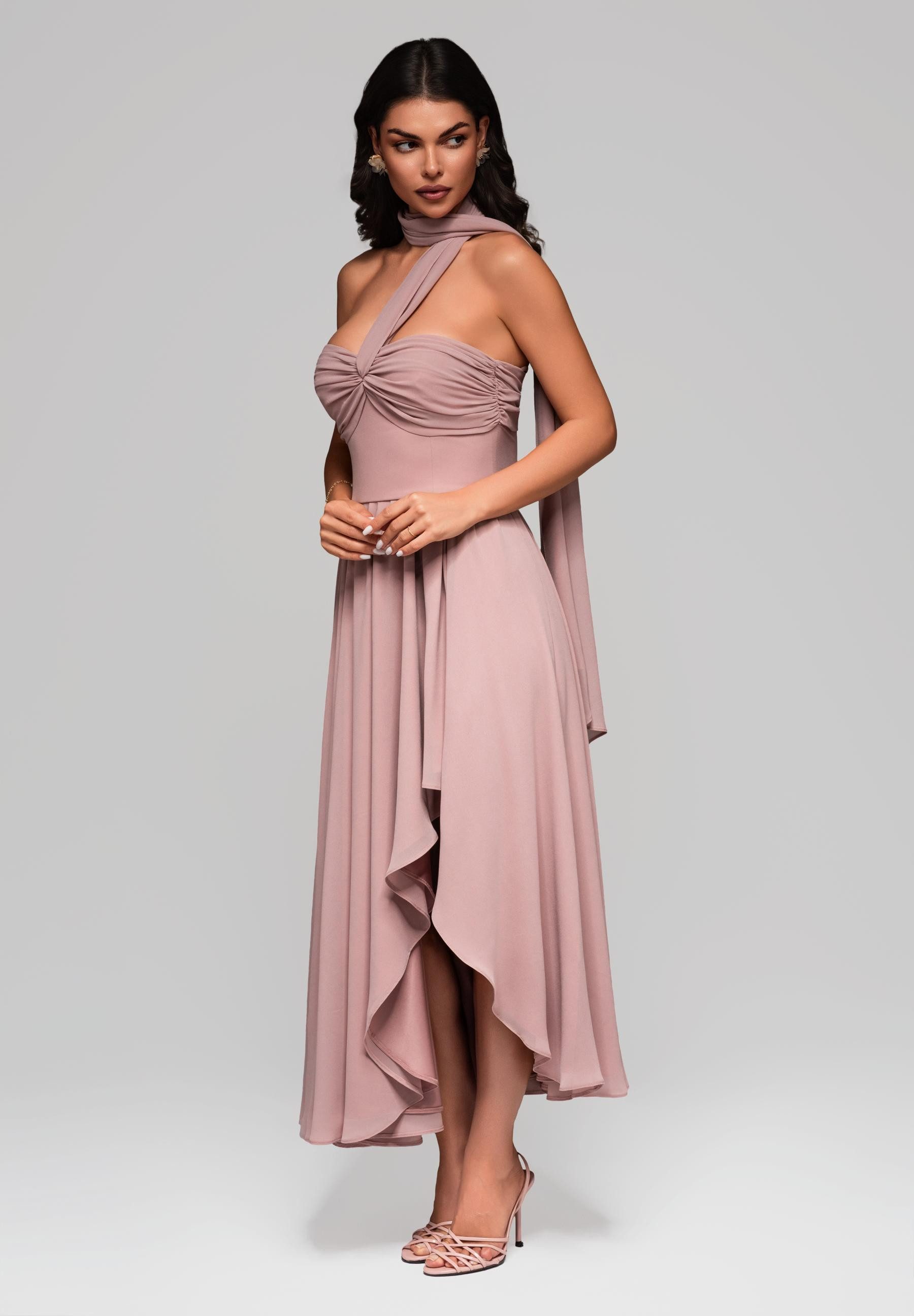 OMBRE Abendkleid Elegantes Abendkleid mit drapierten Träger