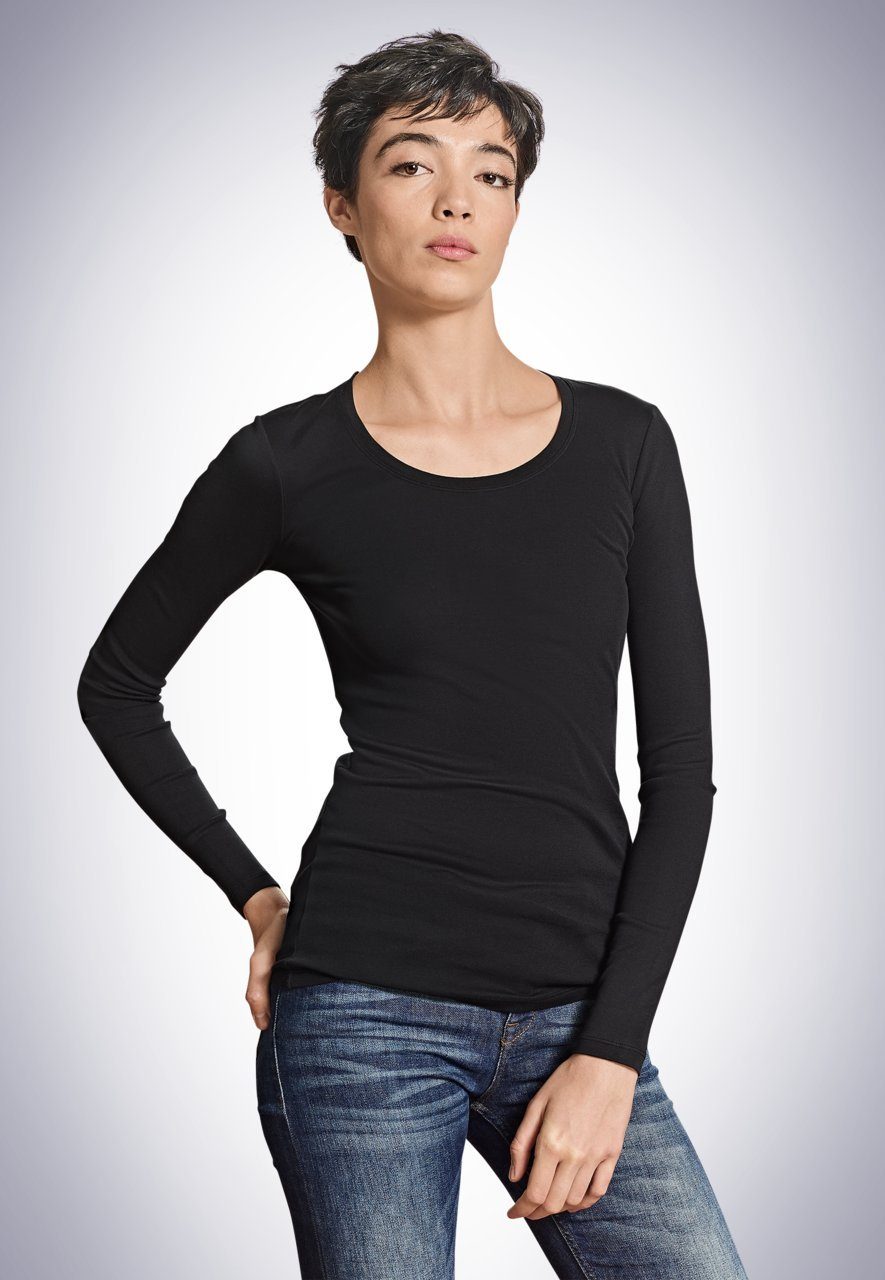 REVIVAL Longshirt Rund-Hals-Ausschnitt Baumwoll-Qualität mit SCHIESSER reiner Berta Black In