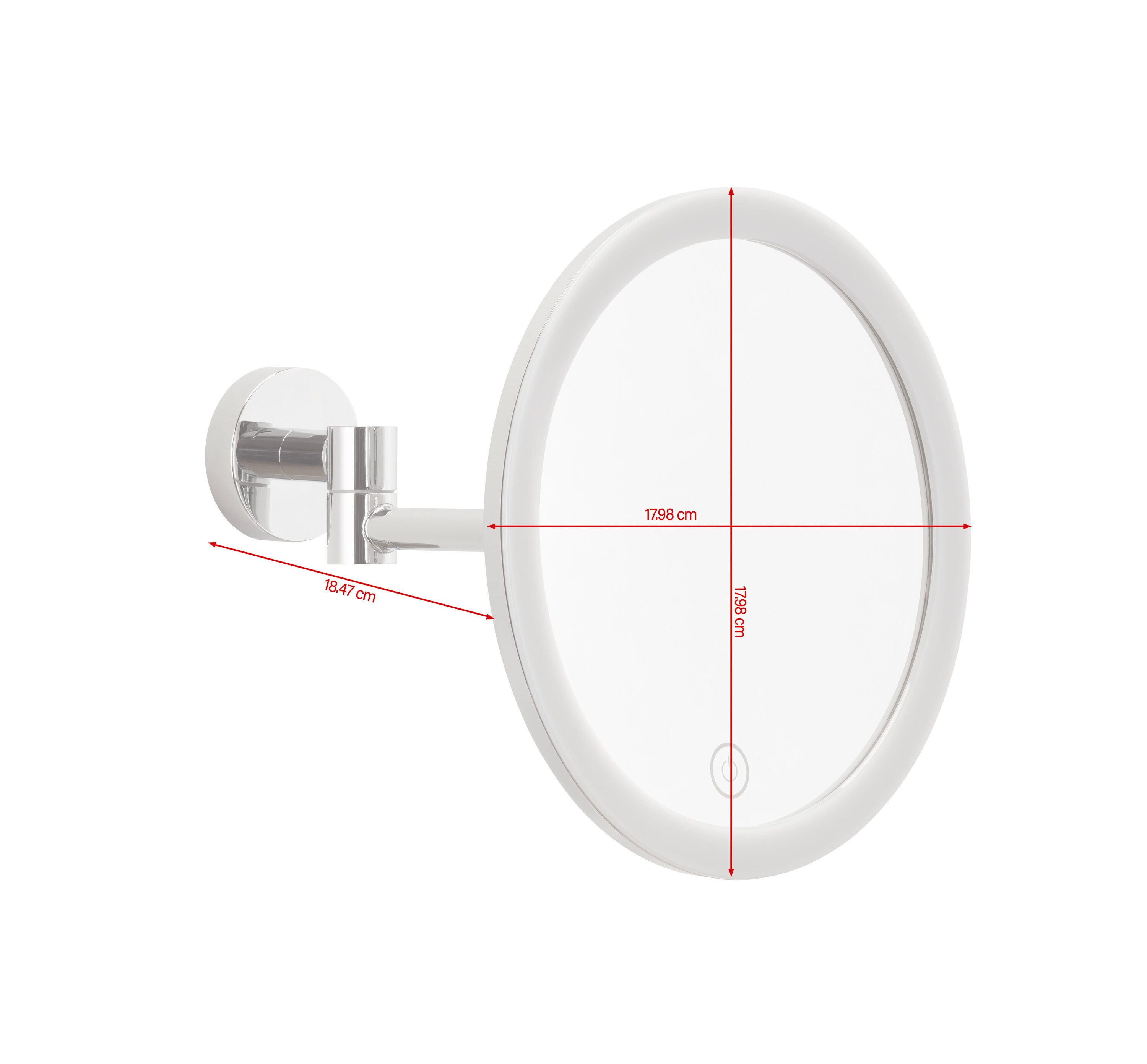 tesa Schminkspiegel Visioon Kosmetikspiegel mit Beleuchtung, Montage ohne Bohren, Chrom (Komplett-Set, 1-St., Power.Kit Klebelösung, Make-Up-Spiegel mit Schwenkarm, USB-C-Ladekabel), Wandspiegel mit dimmbaren LEDs, 5-fach Vergrößerung, Touch-Bedienung