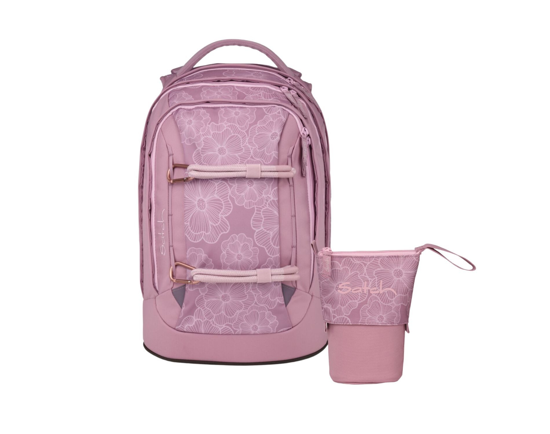 Satch Schulranzen Schulrucksack-Set PACK Magnolia Dream 2-teilig (2-teilig), ergonomisch, Your-Size-System, 5 Fächer