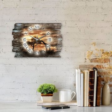 Kreative Feder Funkwanduhr Design-Wanduhr „Afrika“ aus Holz (ohne Ticken; flüsterleises Uhrwerk; außergewöhnlich, modern)