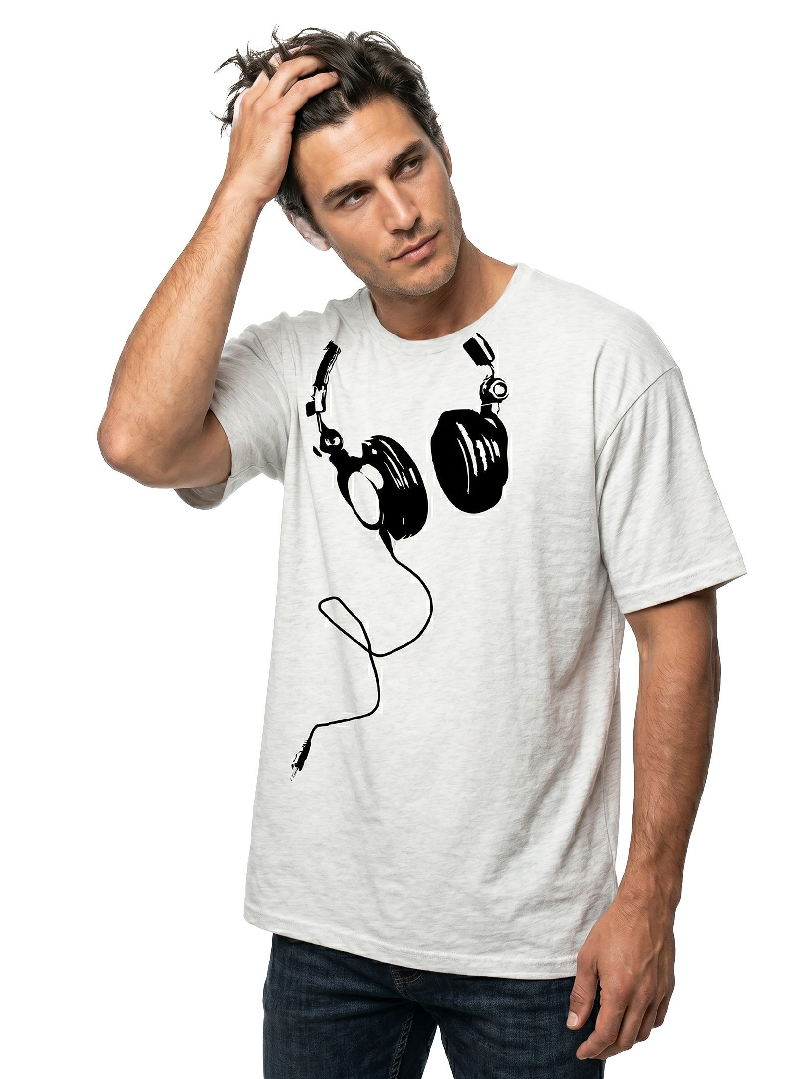MAKAYA Print-Shirt Herren Musik T-Shirt DJ Kopfhörer Headphones Bandshirt Männer Jungs mit Print