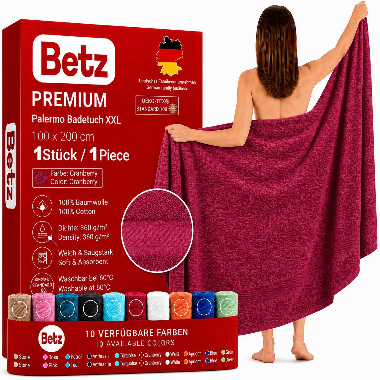 Betz Badetuch XXL 100x200 cm Palermo Saunatuch & Strandtuch Pflegeleicht & saugstark, 100% Baumwolle (1 Stück, 1-St)