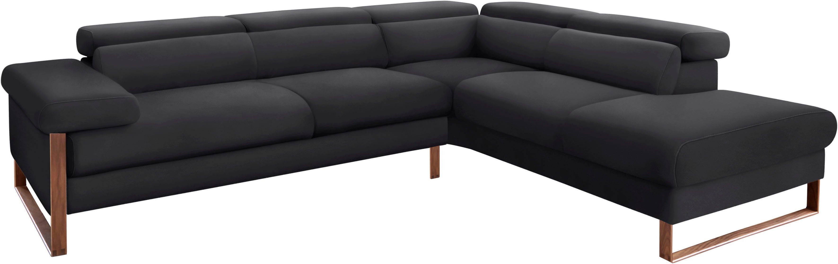 W.SCHILLIG Ecksofa finn, Designsofa mit tollem Sitzkomfort, bequem, L-Form, German Design Award 2016, Fußgestell Nussbaum natur, Breite 281 cm