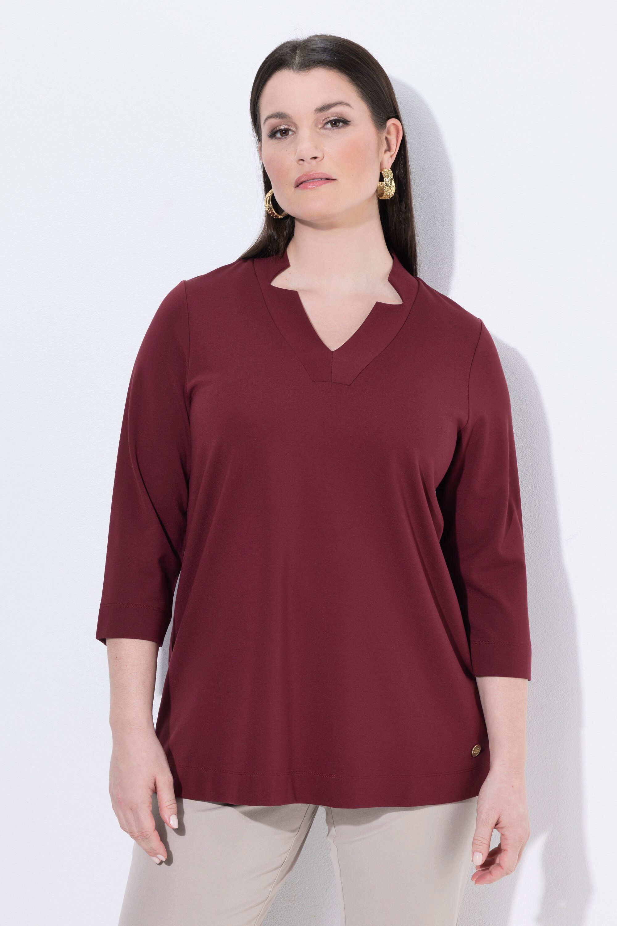 T-Shirt Shirt A-Linie Spatenkragen V-Ausschnitt 3/4-Arm