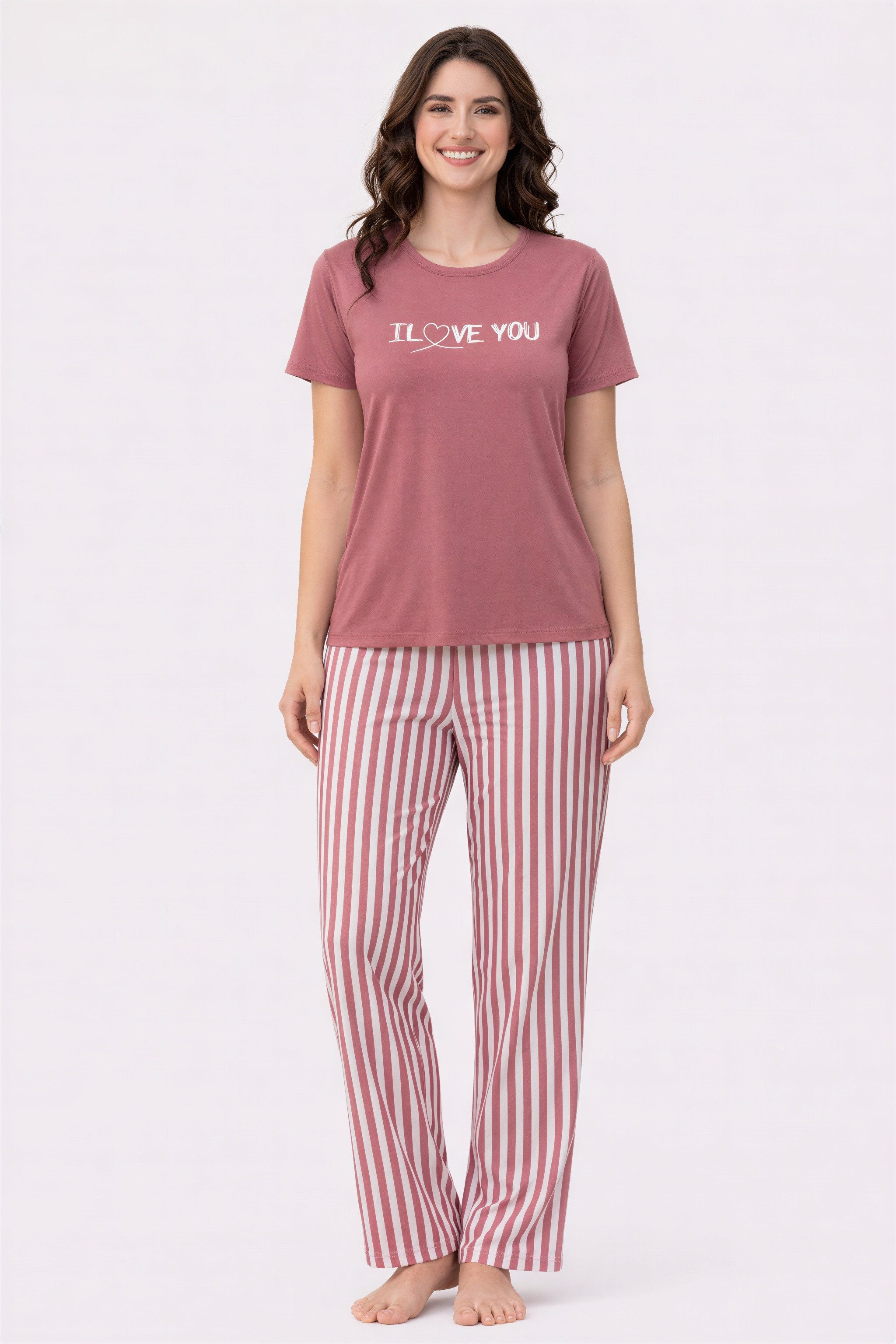 fashionshowcase Pyjama Damen Hausanzug - Schlafanzug mit T-Shirt & langer H günstig online kaufen