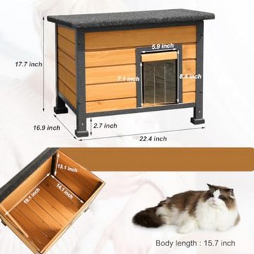 EBUY Tierhaus Katzenhäuser aus Holz für den Außen- und Innenbereich mit Eisenrahmen