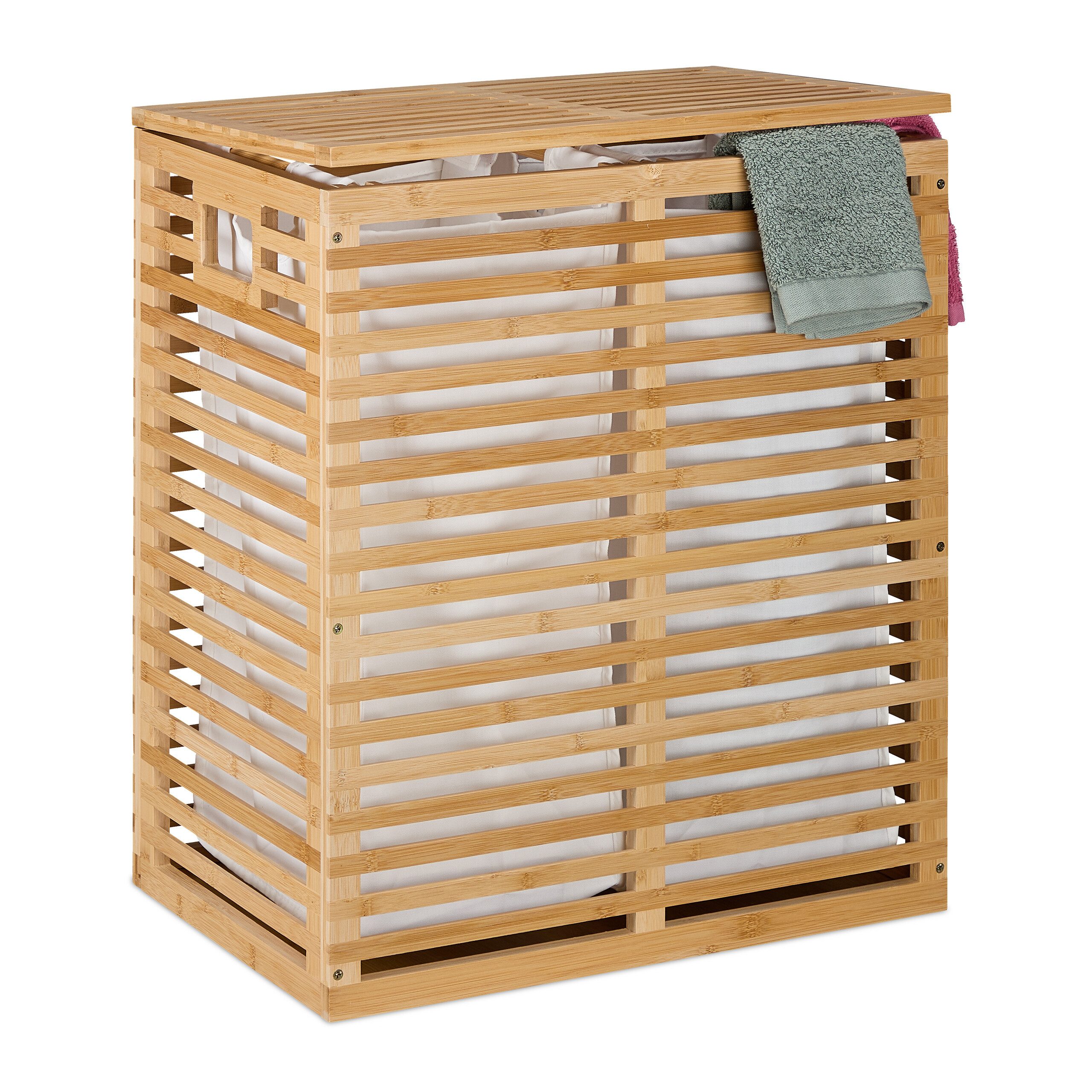 relaxdays Wäschekorb Bambus Wäschekorb mit 2 Säcken günstig online kaufen