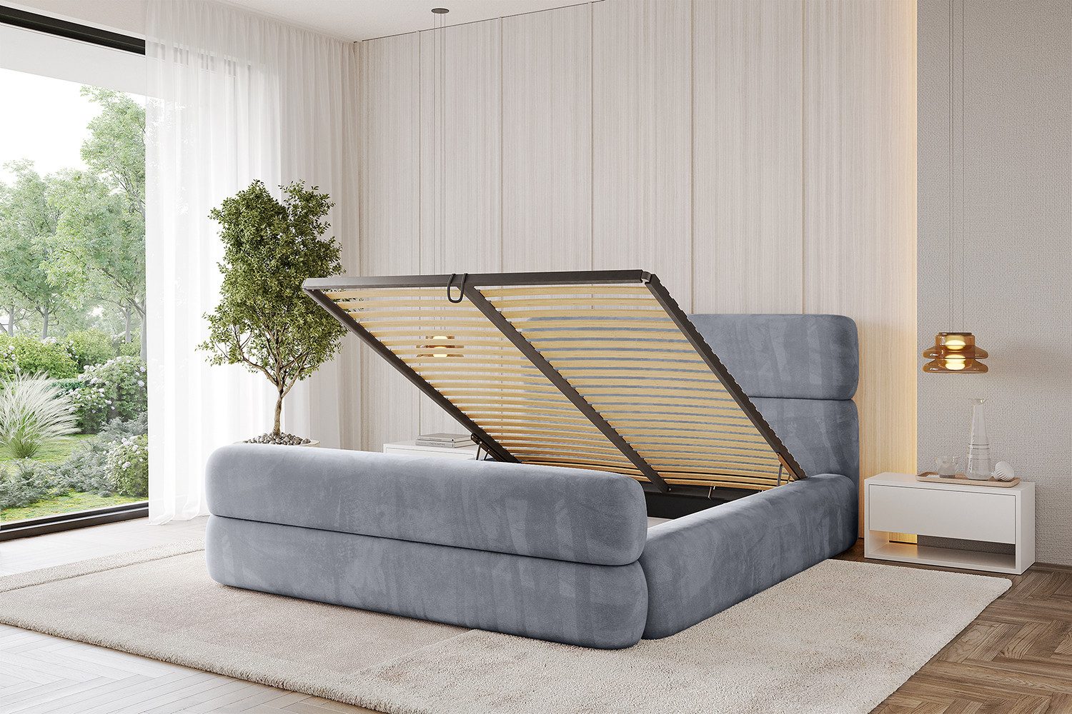 ALTDECOR Polsterbett ENORA-Z (Polsterbett mit Bettkasten und Lattenrost, Boxbett ohne Matratze), Doppelbett mit Stauraum, Bett mit Kopfteil