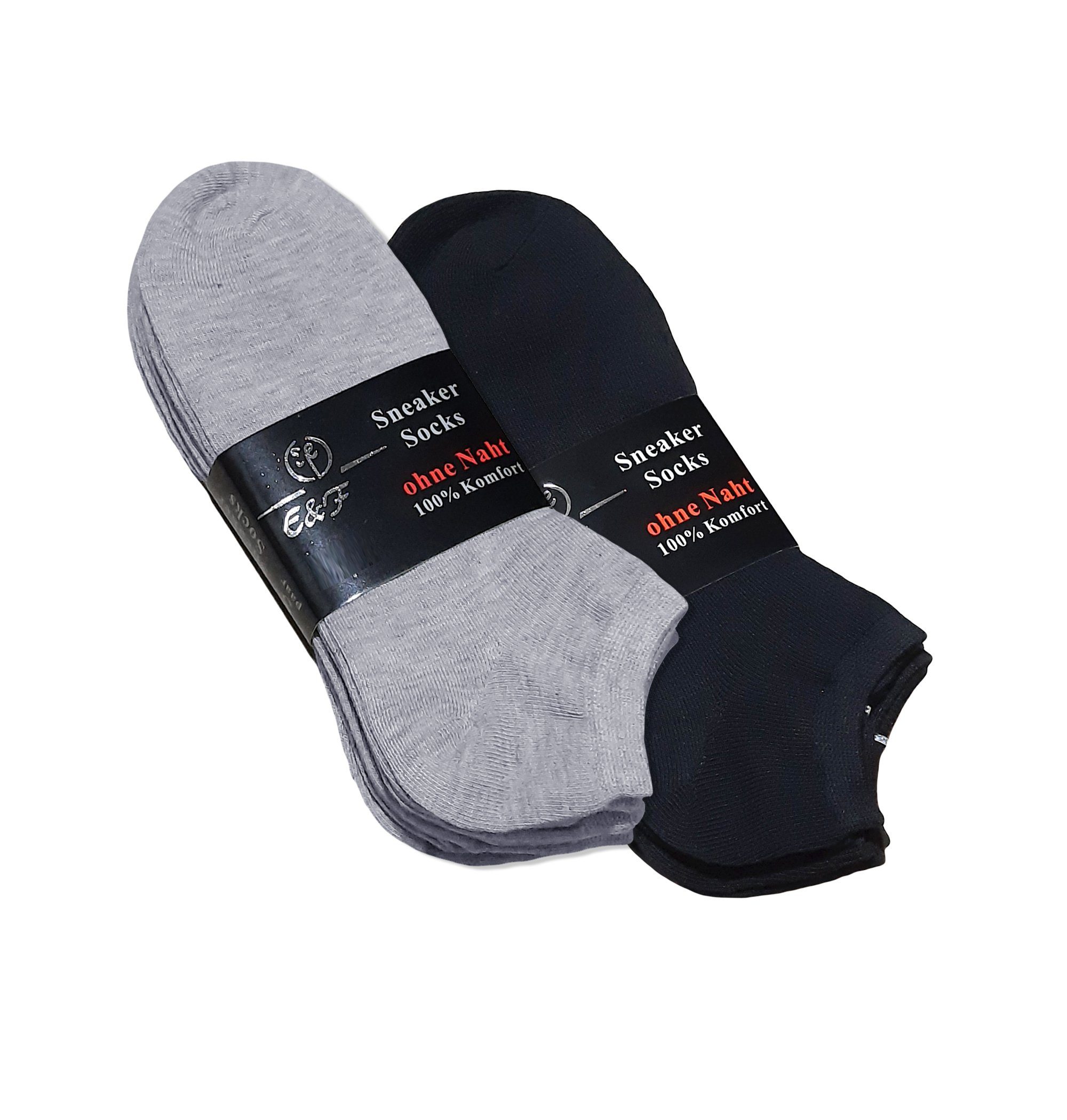 Sockenhimmel Sneakersocken Socken für Damen leichte Sommersocken kurze Sportsocken in Basic Farben (10 Paar) maschinengekettelte Naht (sehr flach) Mix (Schwarz/Grau)
