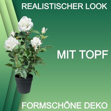 Kunstpflanze Kunstpflanze Rosenbusch Rose Rosen weiß mit Topf 58cm hoch Deko Busch, TronicXL, Höhe 58 cm, im Topf