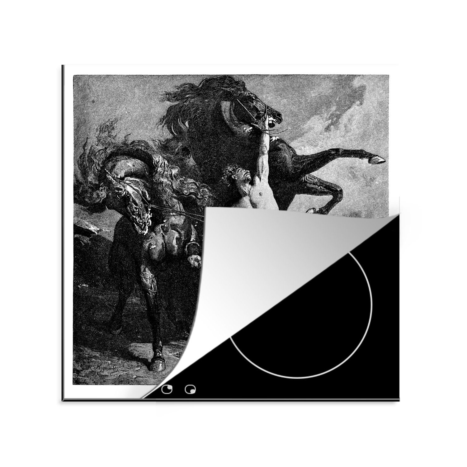 MuchoWow Herdblende-/Abdeckplatte Eine antike Illustration von Achilles und seinen Pferden, Vinyl, (1 tlg), 78x78 cm, Ceranfeldabdeckung, Arbeitsplatte für küche