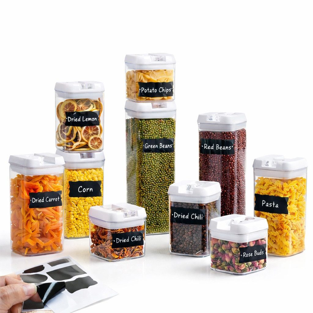 Creliv Vorratsdose Set 7-teilig mit Etiketten & Stift – Luftdicht, Stapelbar, BPA Frei, (7-tlg), Kühlschrank geeignet