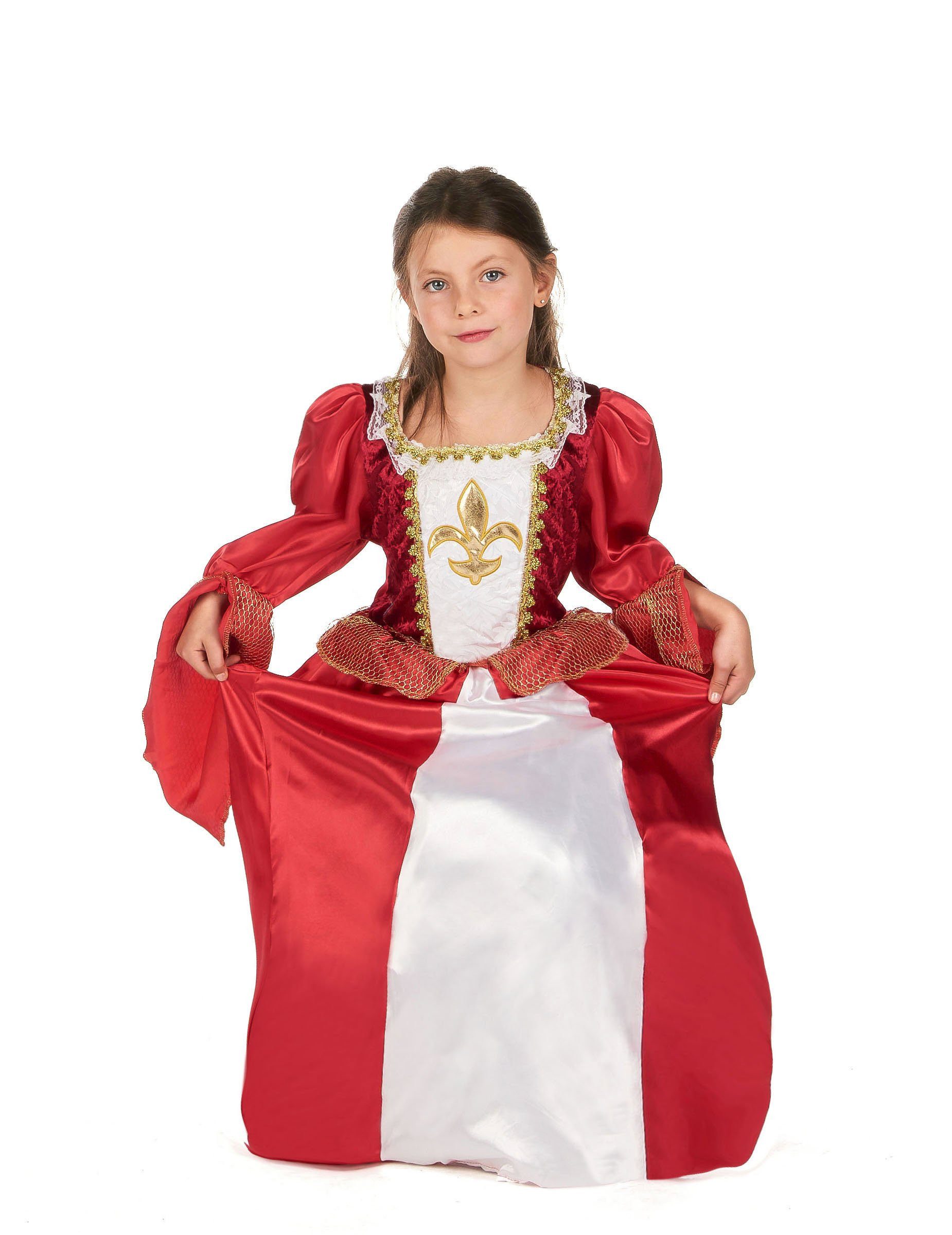 JADEO Kostüm Mittelalterliche Königin Kinderkostüm Prinzessin rot-weiss-gold