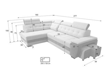 robin Ecksofa Grand Ecksofa mit Bettfunktion Kopfstützen Schlafsofa mit Bettkasten