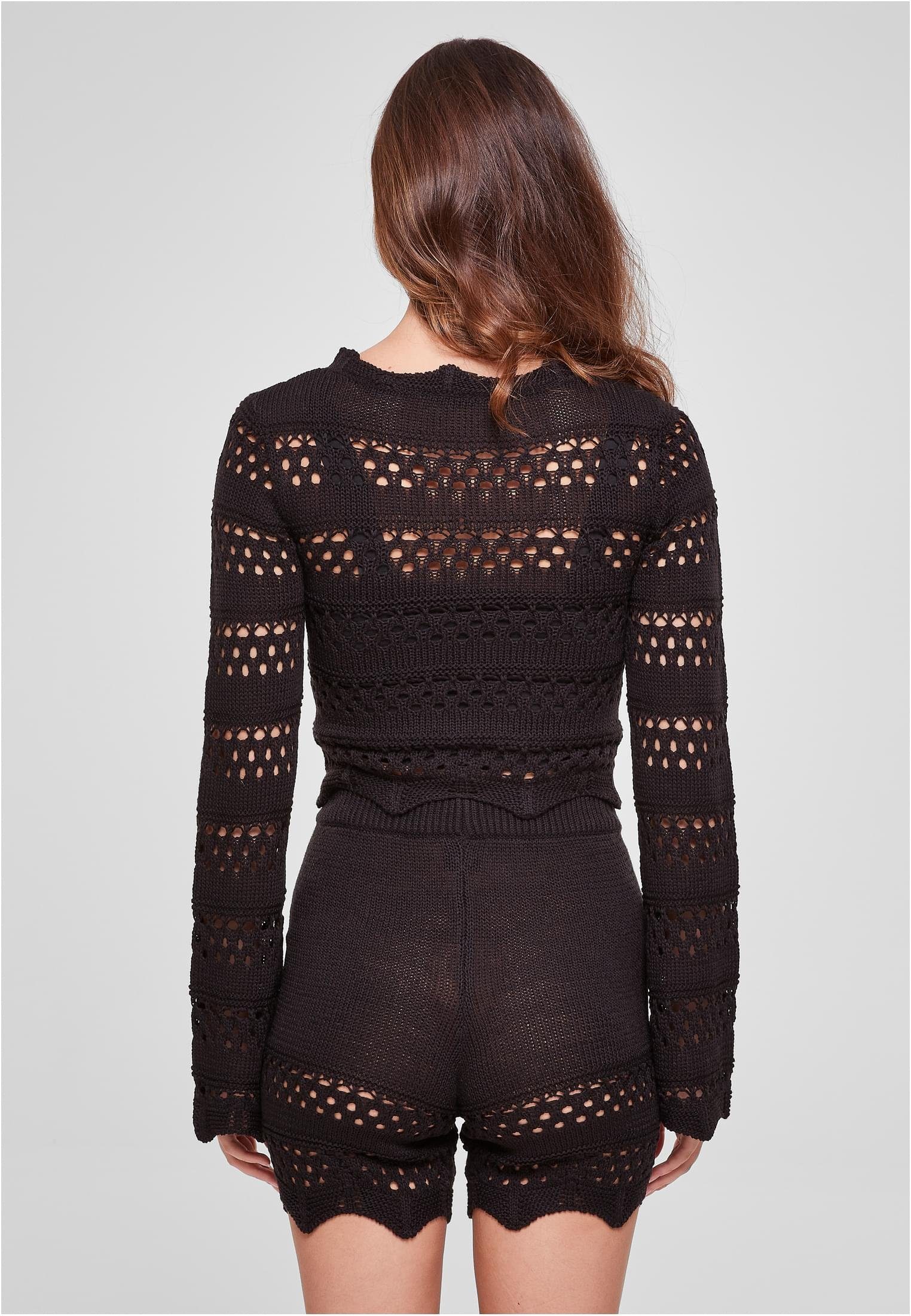URBAN CLASSICS Kapuzenpullover Knit Damen Ladies Crochet Cropped Sweater black (1-tlg)