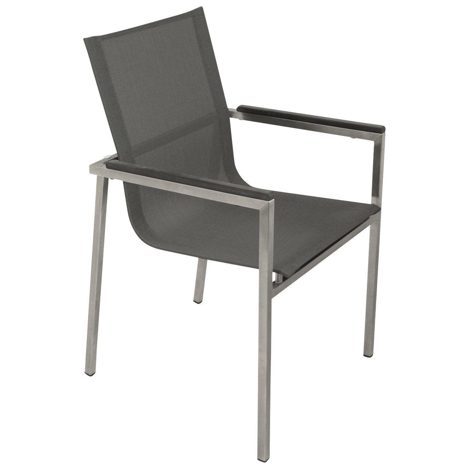 DEGAMO Garten-Essgruppe MELBOURNE Edelstahl, (7-tlg., 6x Stapelsessel, 1x Tisch 200x100cm), Oberfläche gebürstet, Tischplatte Keramikoptik, wetterfest