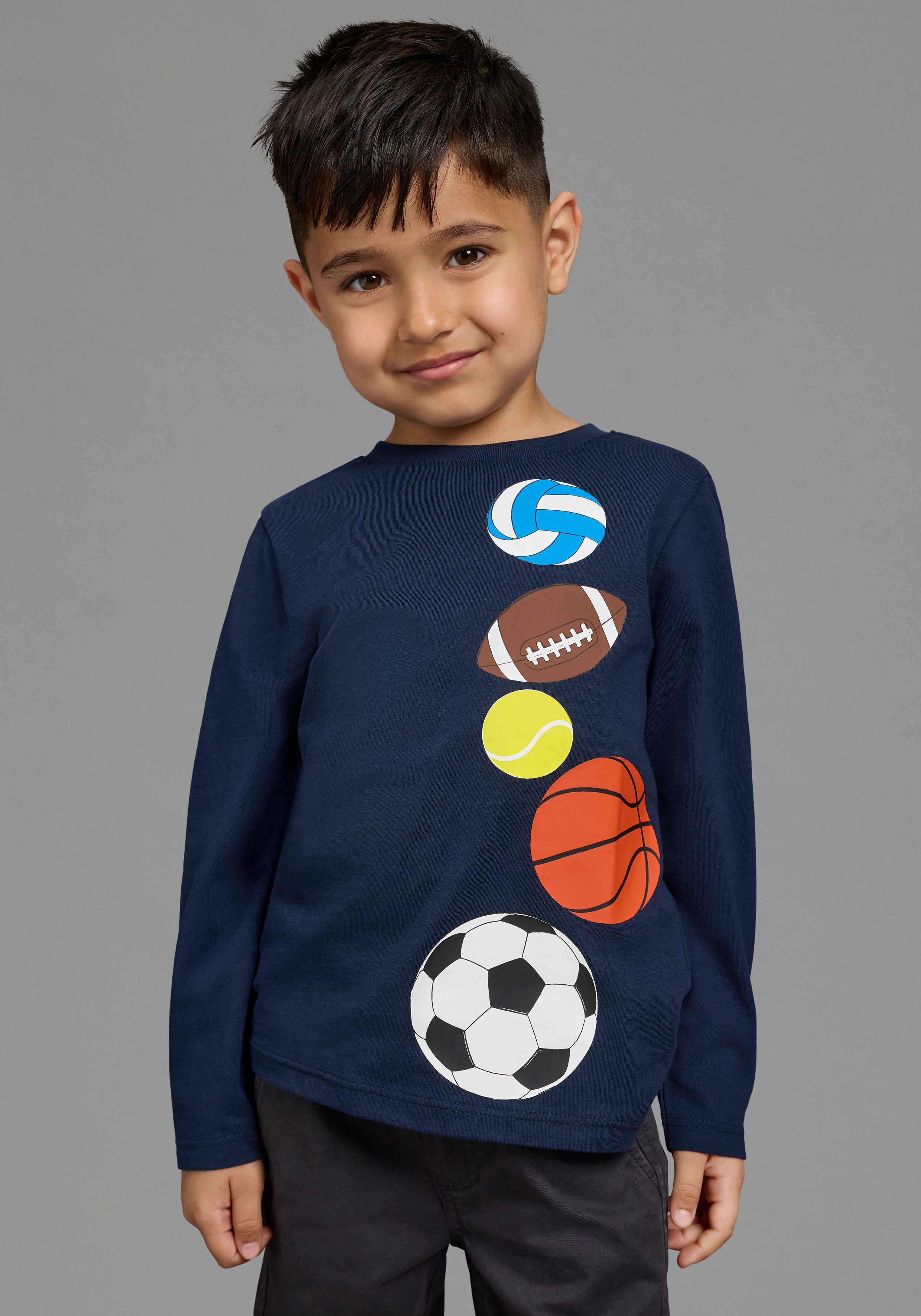 KIDSWORLD Langarmshirt Shirt mit tollem Bälle Druck Shirt mit Ball-Druck, Basic-Passform, Langarm, mit Rundhalsausschnitt