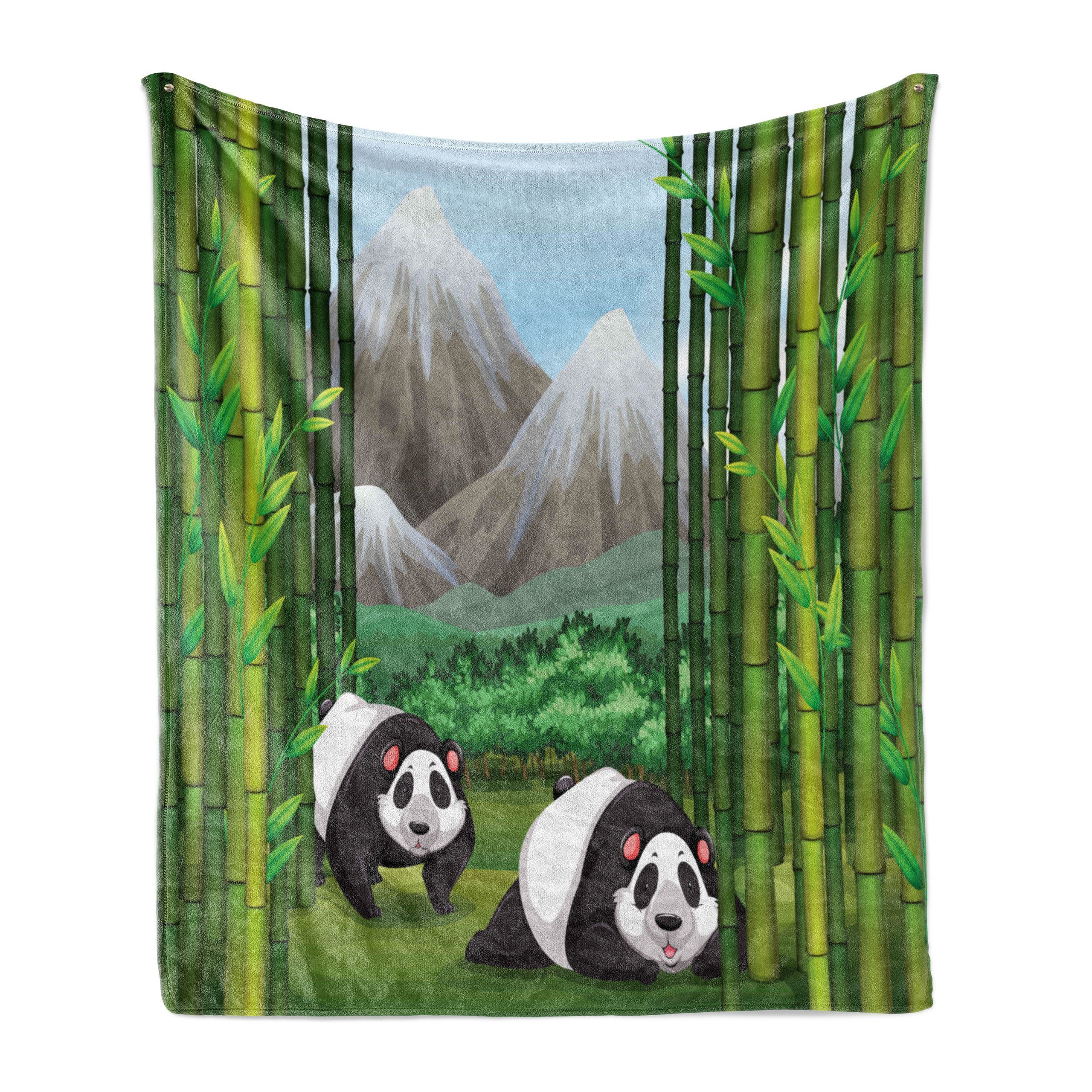 Wohndecke Gemütlicher Plüsch für den Innen- und Außenbereich, Abakuhaus, Bambus Panda-Bär Bäume Cartoon