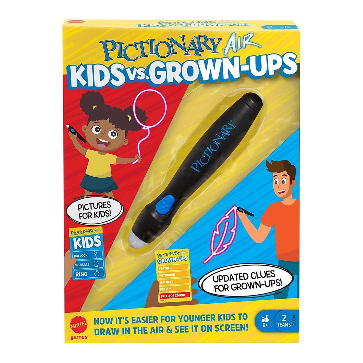 Mattel® Spiel Mattel GYH79 - Pictionary Air - Klein gegen Gross - Zeichenspiel, Stif