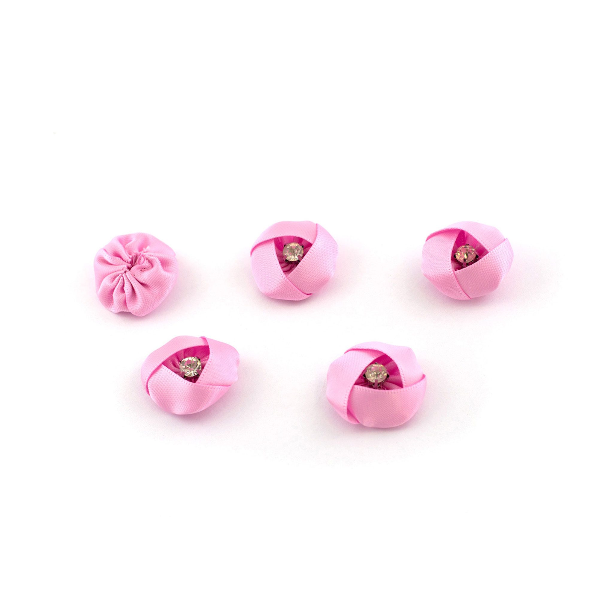Creativery Streudeko, Satinblumen 3cm mit Strass 5 Stück Rosa