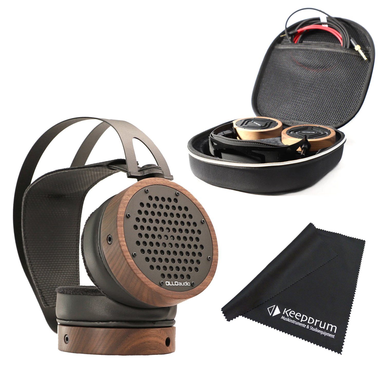 OLLO Audio S4X offener Studio-Kopfhörer Over-Ear-Kopfhörer (für Mixing/ Mastering und Recording, Ohrmuscheln aus Holz, mit Kopfhörertasche, mit  Mikrofasertuch)