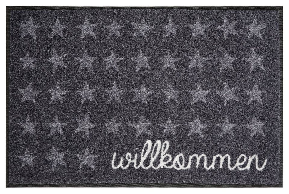 Fußmatte Willkommen Sterne, wash+dry by Kleen-Tex, rechteckig, Höhe: 7 mm,  Schmutzfangmatte, mit Spruch, In- und Outdoor geeignet, waschbar
