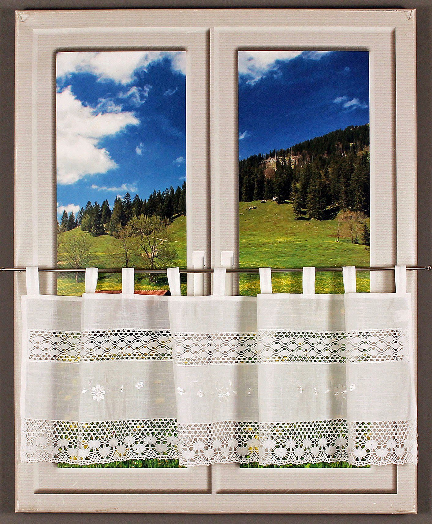 OF Drachensee, DECO, HOSSNER Querbehang halbtransparent, HOME m. Wirkware, St), - Spitze Schlaufen ART (1